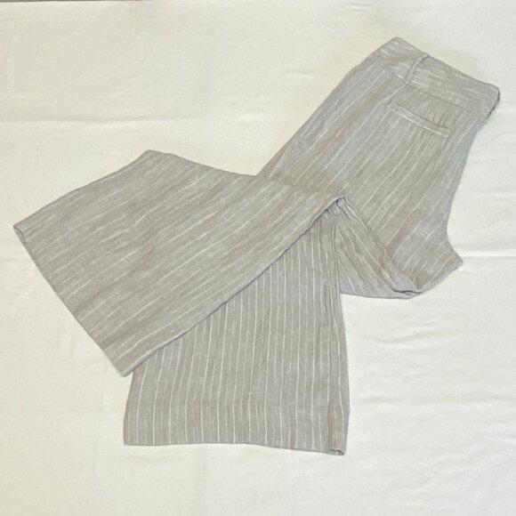 INC Wide Leg Pinstripe Linen Trousers Grey White High Waist Pants Slacks 12 - Picture 9 of 11